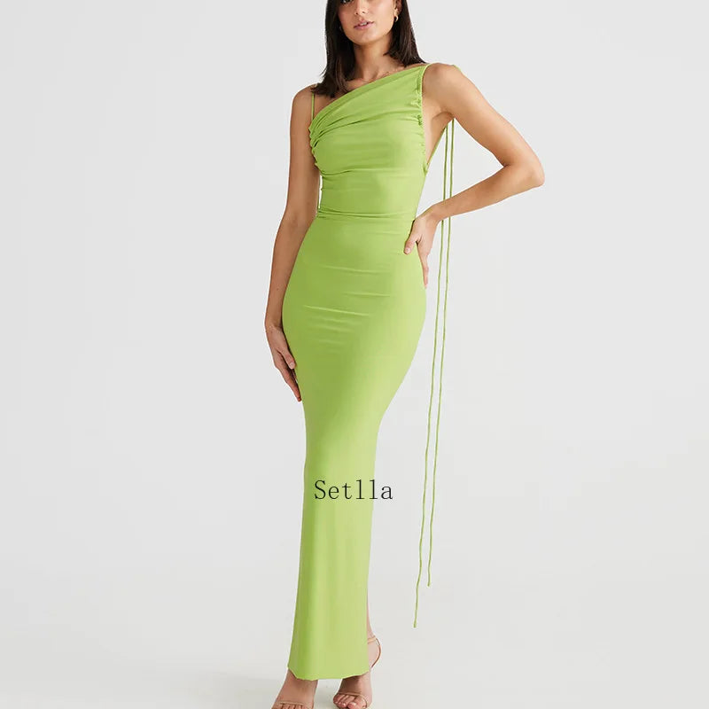 Halter Backless Ruched Elegant Sleeveless Split Summer-ready Midi Dress InsStreet