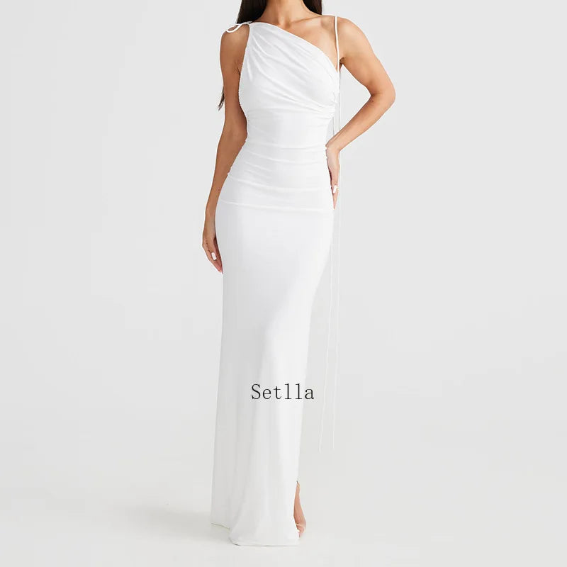 Halter Backless Ruched Elegant Sleeveless Split Summer-ready Midi Dress InsStreet