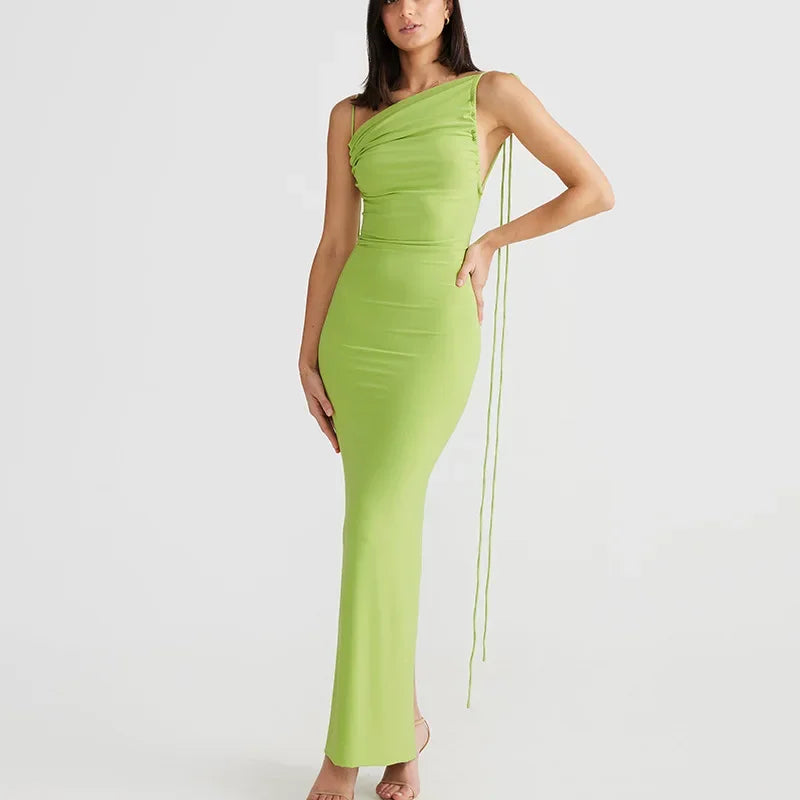 Halter Backless Ruched Elegant Sleeveless Split Summer-ready Midi Dress InsStreet