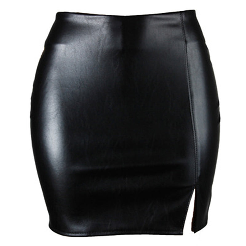 High Waist Split Pu Leather Mini Skirt InsStreet