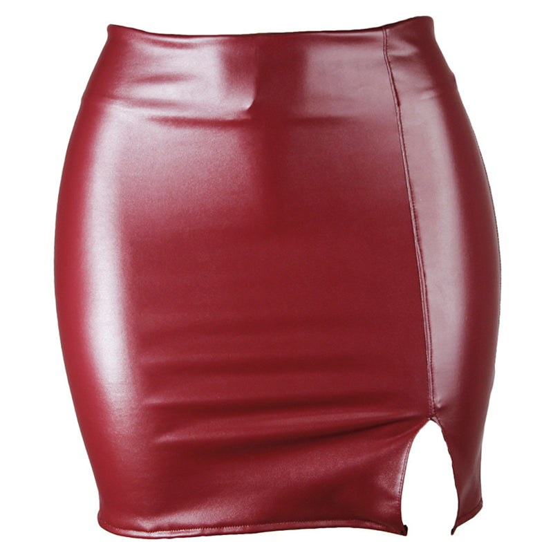 High Waist Split Pu Leather Mini Skirt InsStreet