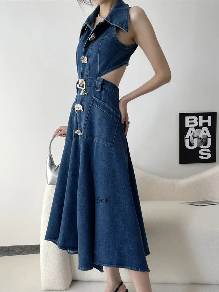 Out Denim Maxi Dress InsStreet