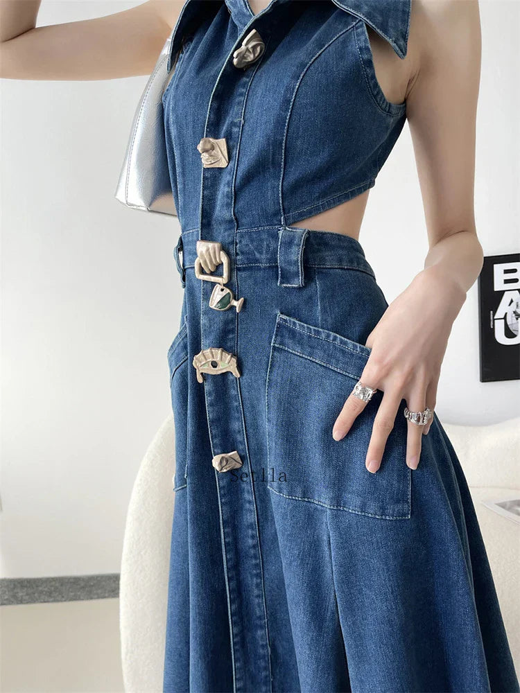 Out Denim Maxi Dress InsStreet