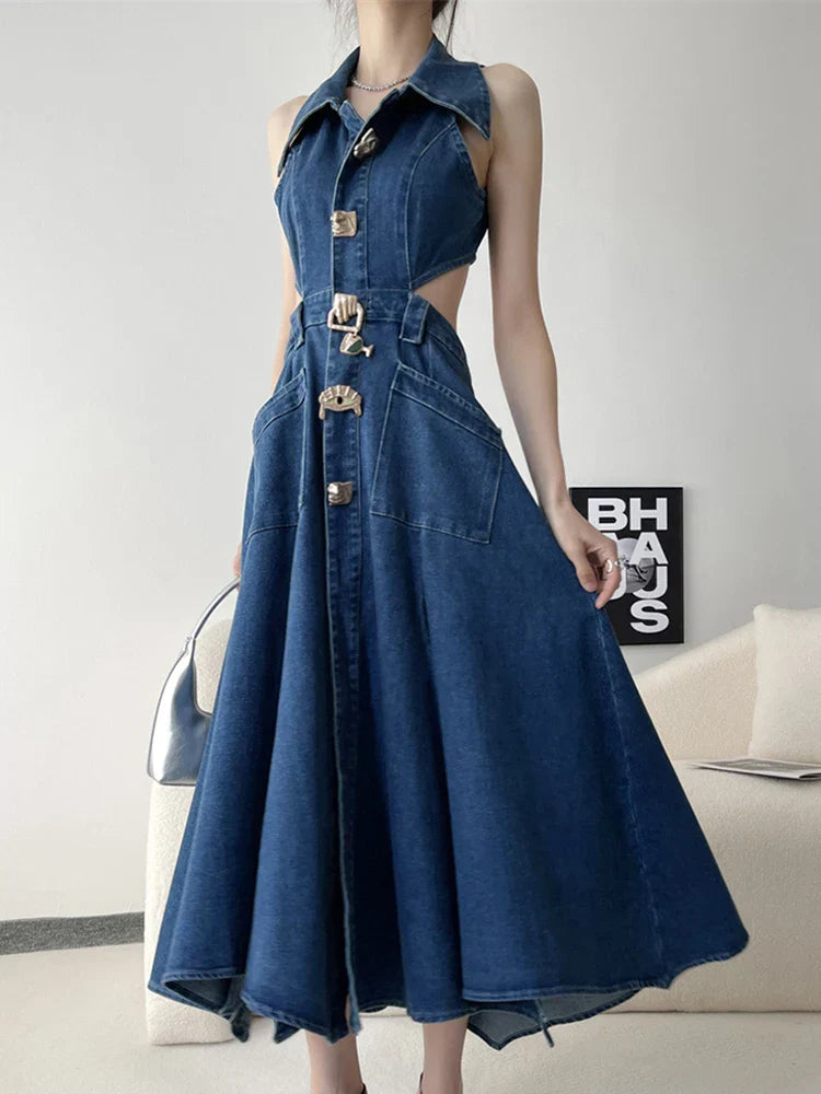 Out Denim Maxi Dress InsStreet