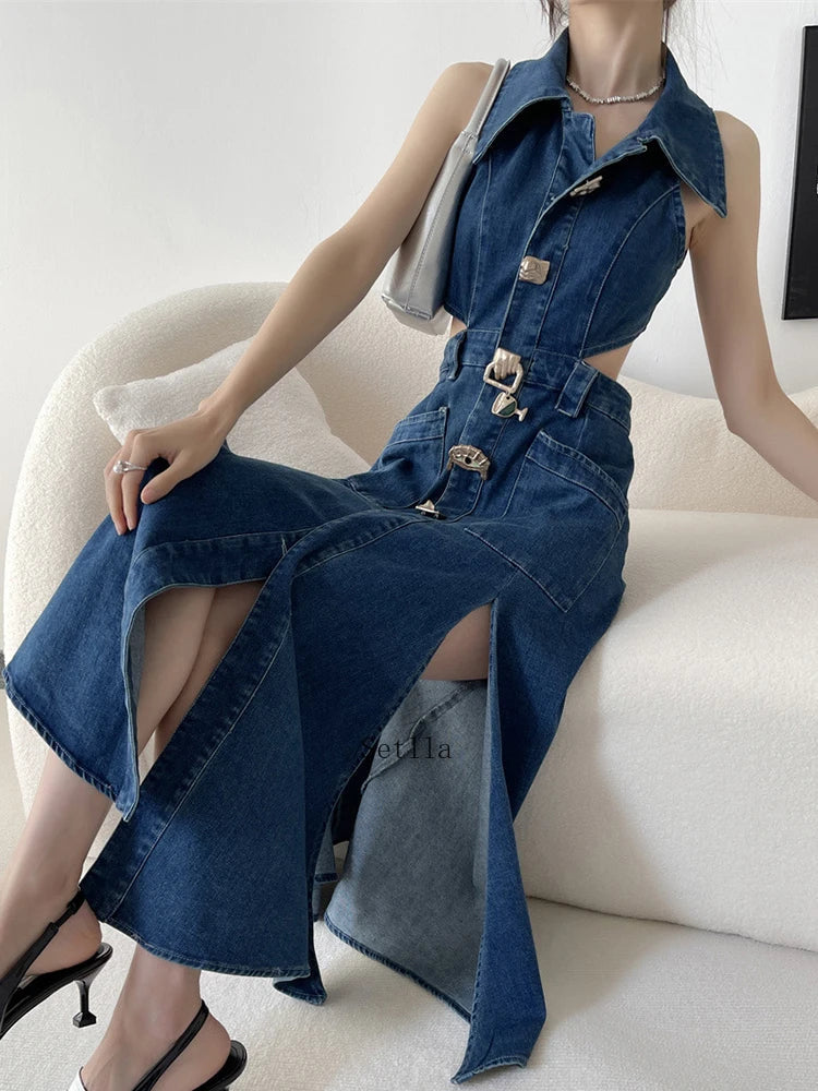 Out Denim Maxi Dress InsStreet