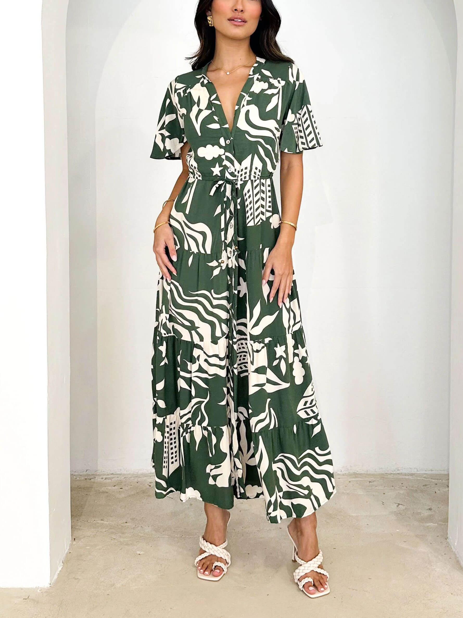 Short Sleeve Resort Charming Print Midi Dress InsStreet