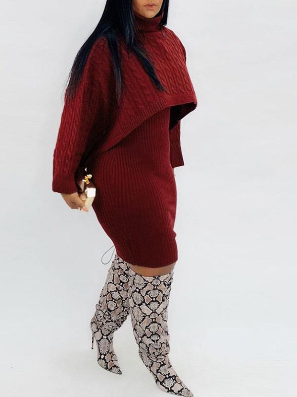 Knit Poncho & Sweater Dress Set--Clearance Ins Street
