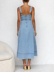 Denim Suspender Casual Charming Button Midi Dress InsStreet