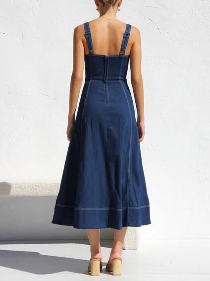 Denim Suspender Casual Charming Button Midi Dress InsStreet