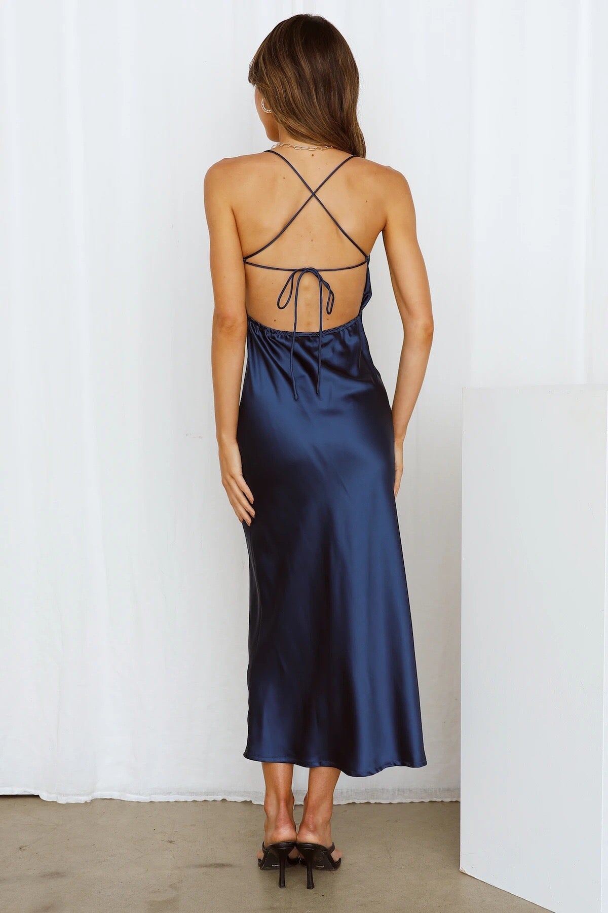 Nessa Asymmetrical Midi Slip Dress - Blue Ins Street