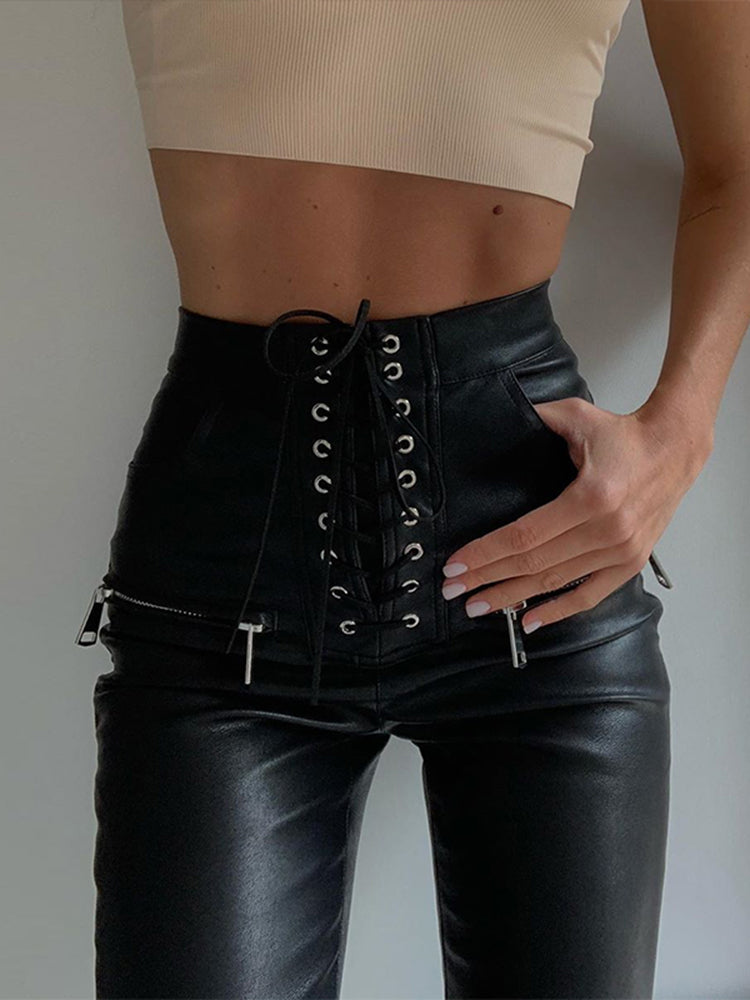 Black Faux PU Leather Pencil Pants InsStreet