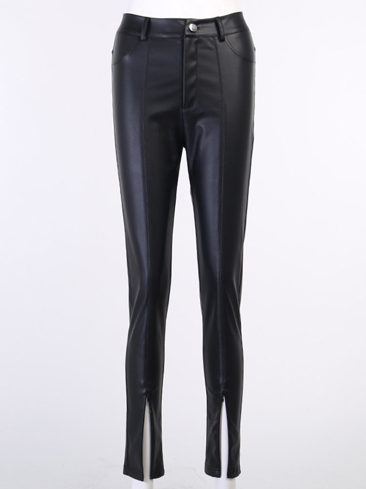 Zipper Skinny Faux Leather Pants InsStreet