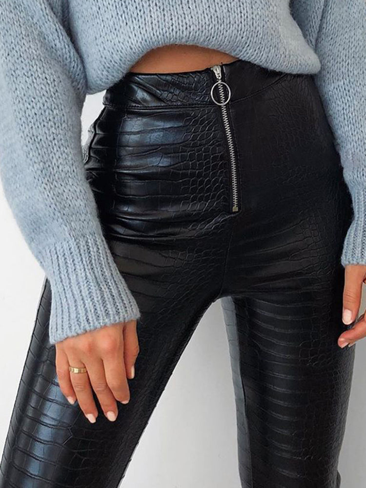 Elegant High Waist Faux Leather Pants InsStreet