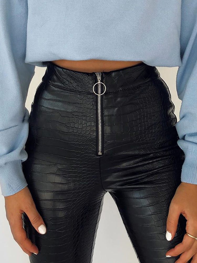 Elegant High Waist Faux Leather Pants InsStreet