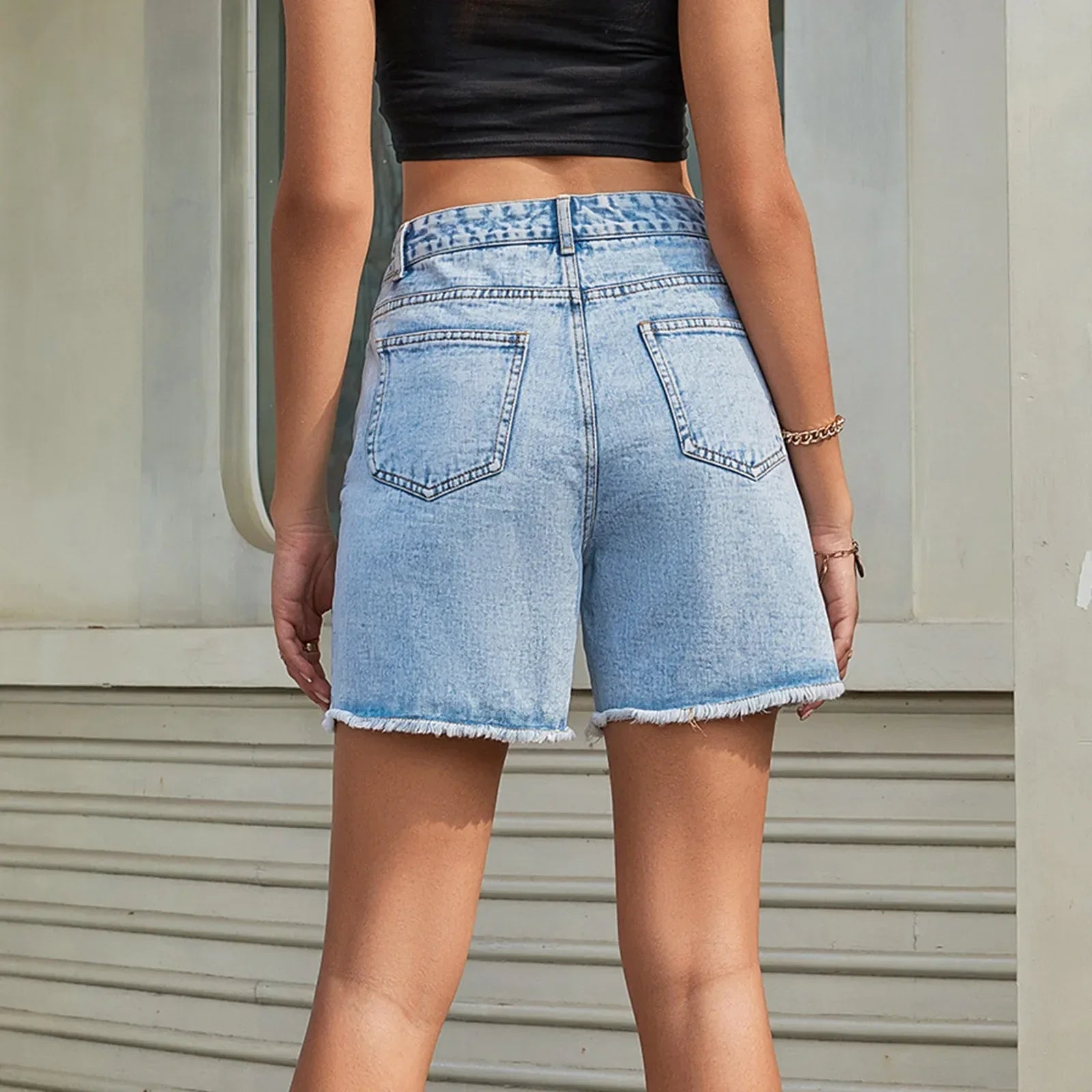 Solid Color Fashion Waistband Loose Slim Edge Denim Ladies Summer Short InsStreet