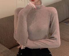 Pearl-Studded Turtleneck Top Ins Street