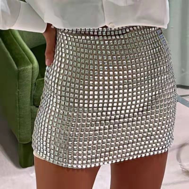 Shiny Sequins Chic Bodycon Solid Color Mini Skirt InsStreet