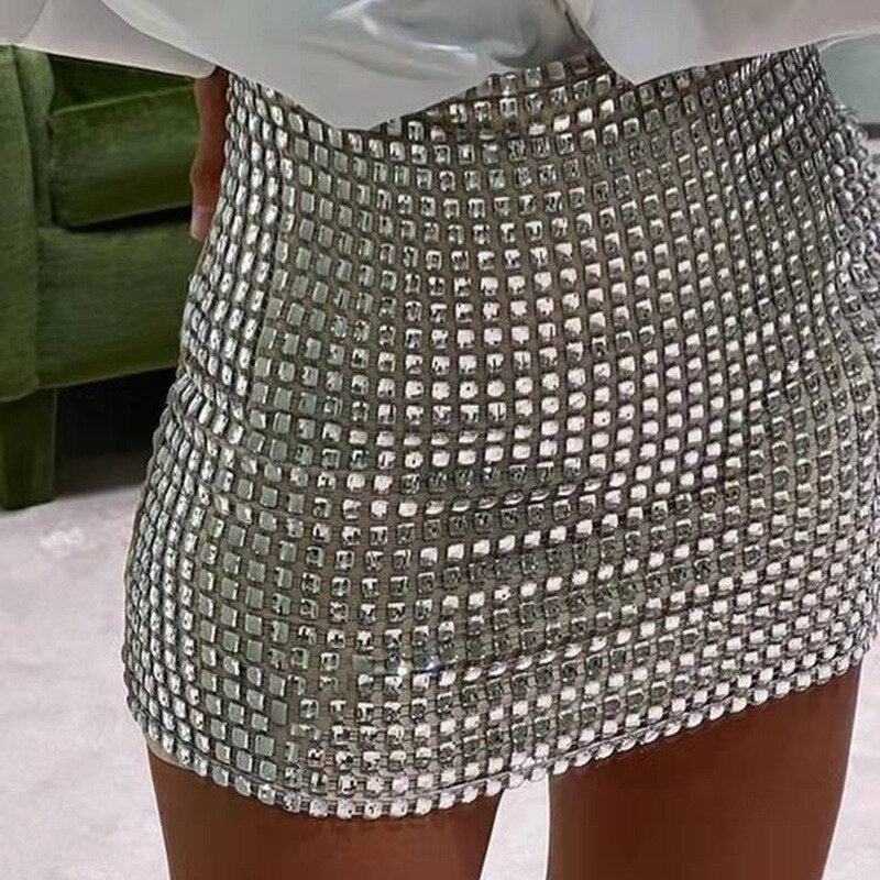 Shiny Sequins Chic Bodycon Solid Color Mini Skirt InsStreet