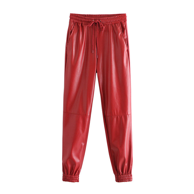 Fashion Side Pockets Faux Leather Jogging Pants InsStreet