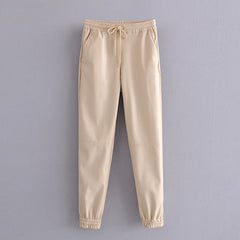 Fashion Side Pockets Faux Leather Jogging Pants InsStreet