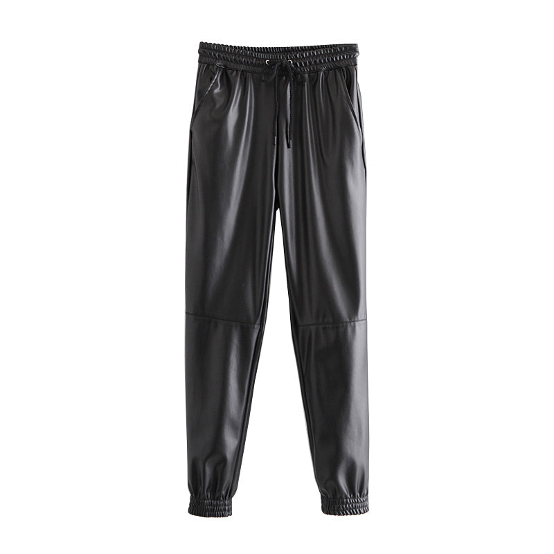 Fashion Side Pockets Faux Leather Jogging Pants InsStreet