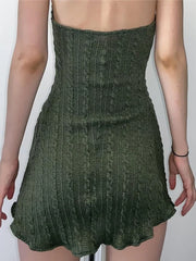 Knitted Grunge Green Folds Mini Dress InsStreet