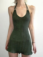 Knitted Grunge Green Folds Mini Dress InsStreet