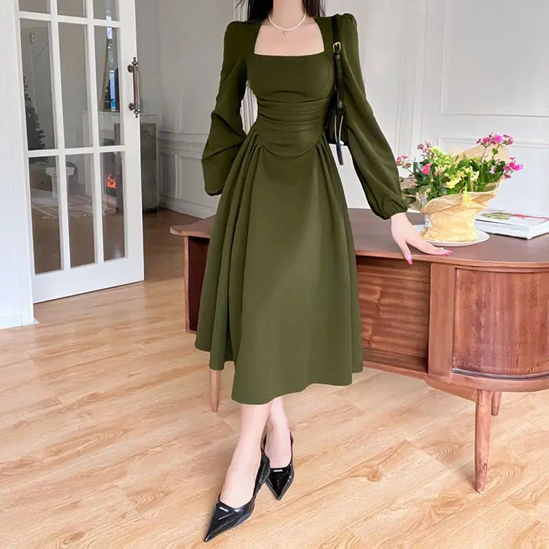 Square Collar Puff Sleeve Elegant Ladies Mini Dress InsStreet