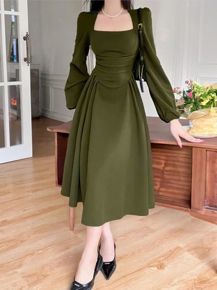 Square Collar Puff Sleeve Elegant Ladies Mini Dress InsStreet