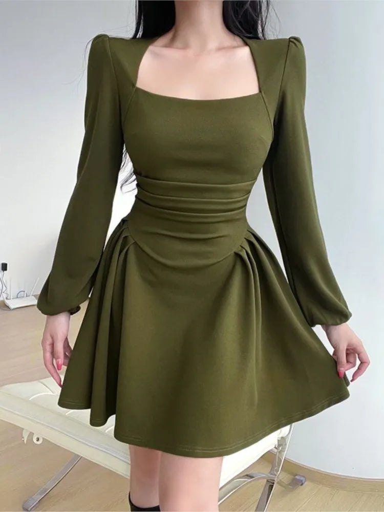 Square Collar Puff Sleeve Elegant Ladies Mini Dress InsStreet