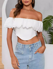 Taine Off The Shoulder Scalloped Crop Top - White Ins Street