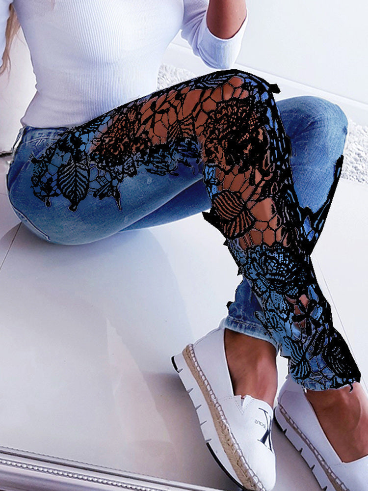 Lace Floral Crochet Hollow-Out Jeans InsStreet