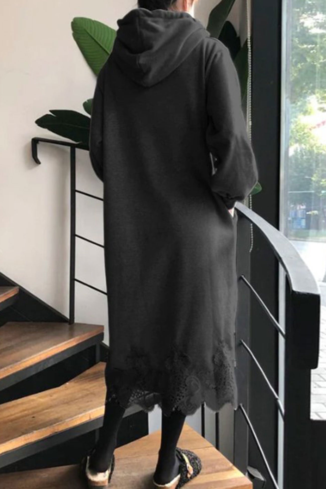 Hoodie Dress with Lace Hem InsStreet