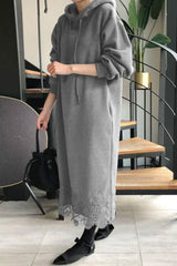Hoodie Dress with Lace Hem InsStreet