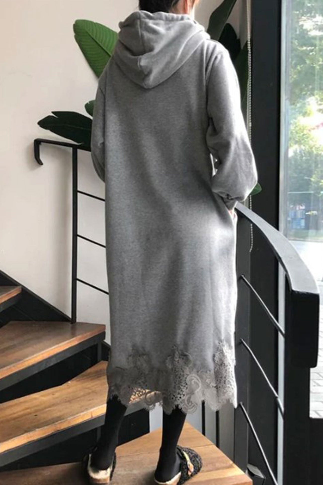Hoodie Dress with Lace Hem InsStreet