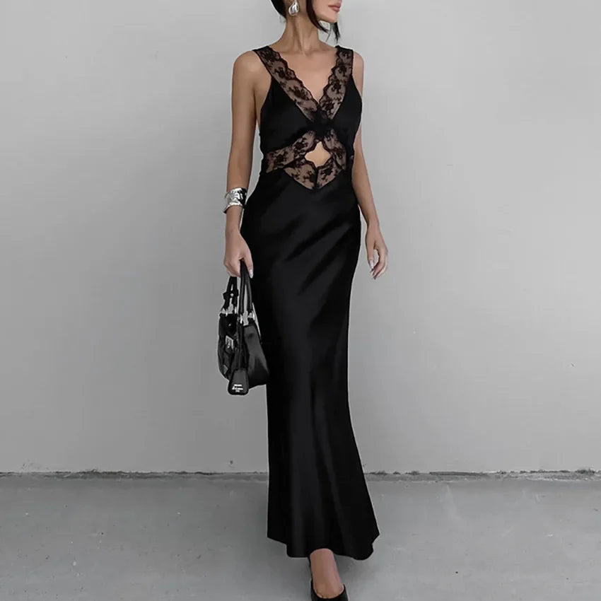 Lace V Neck Evening Fashion Maxi Dress InsStreet