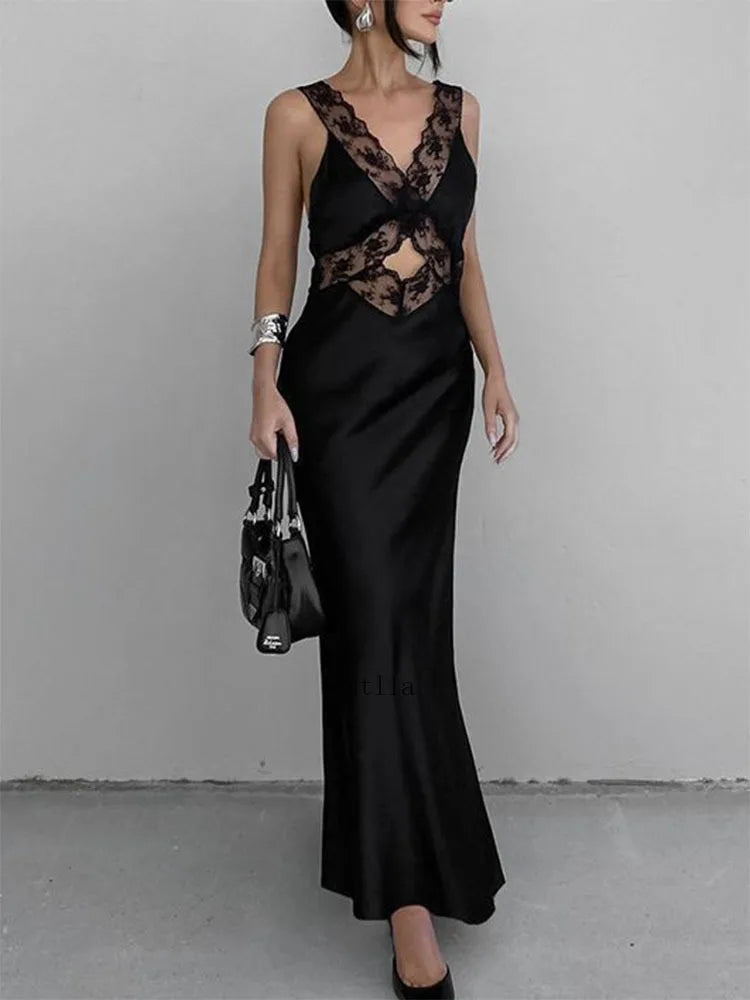 Lace V Neck Evening Fashion Maxi Dress InsStreet