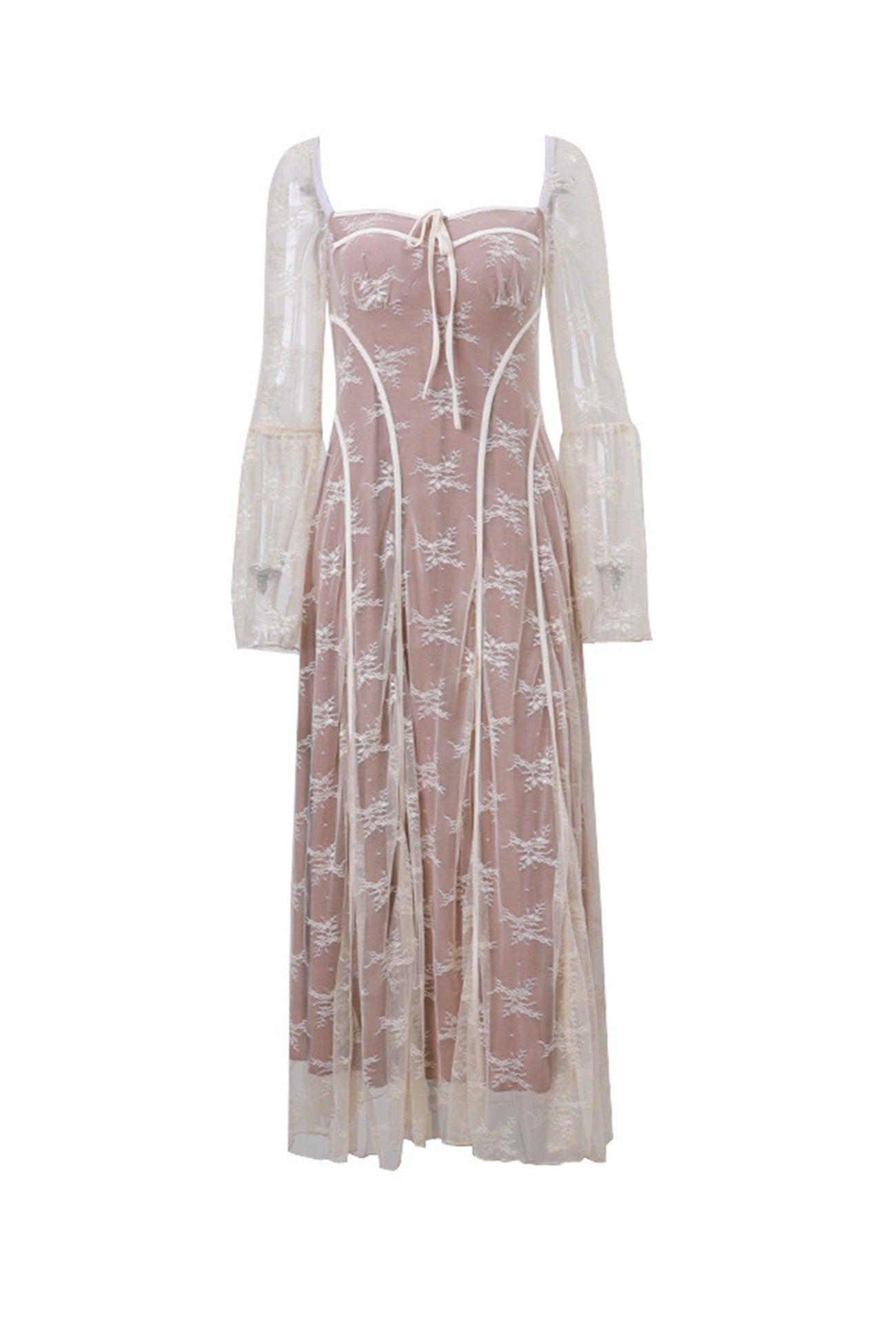 Lace Tie-up Flares Sleeve Midi Dress InsStreet