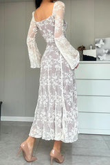 Lace Tie-up Flares Sleeve Midi Dress InsStreet