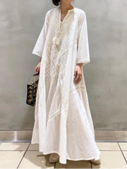 Cotton Linen Beach White V Neck Embroidered Boho Dress InsStreet