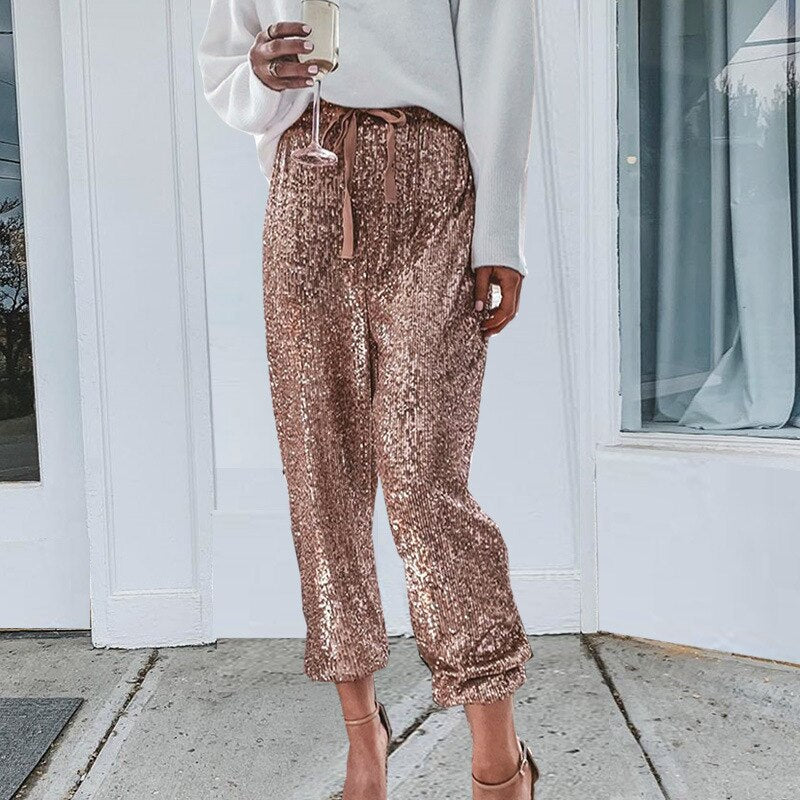 High Waist Sequin Long Pants InsStreet