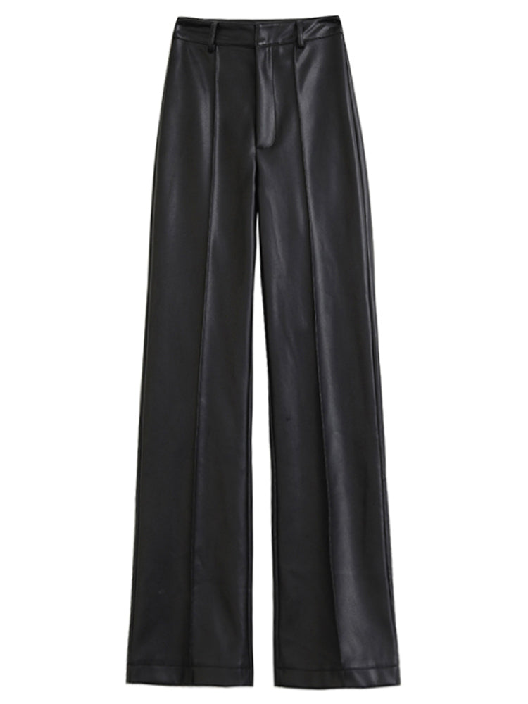 Long Black Soft Pu Leather Pants InsStreet