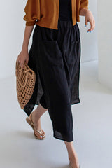 Solid Linen Midi Skirt with Pockets InsStreet