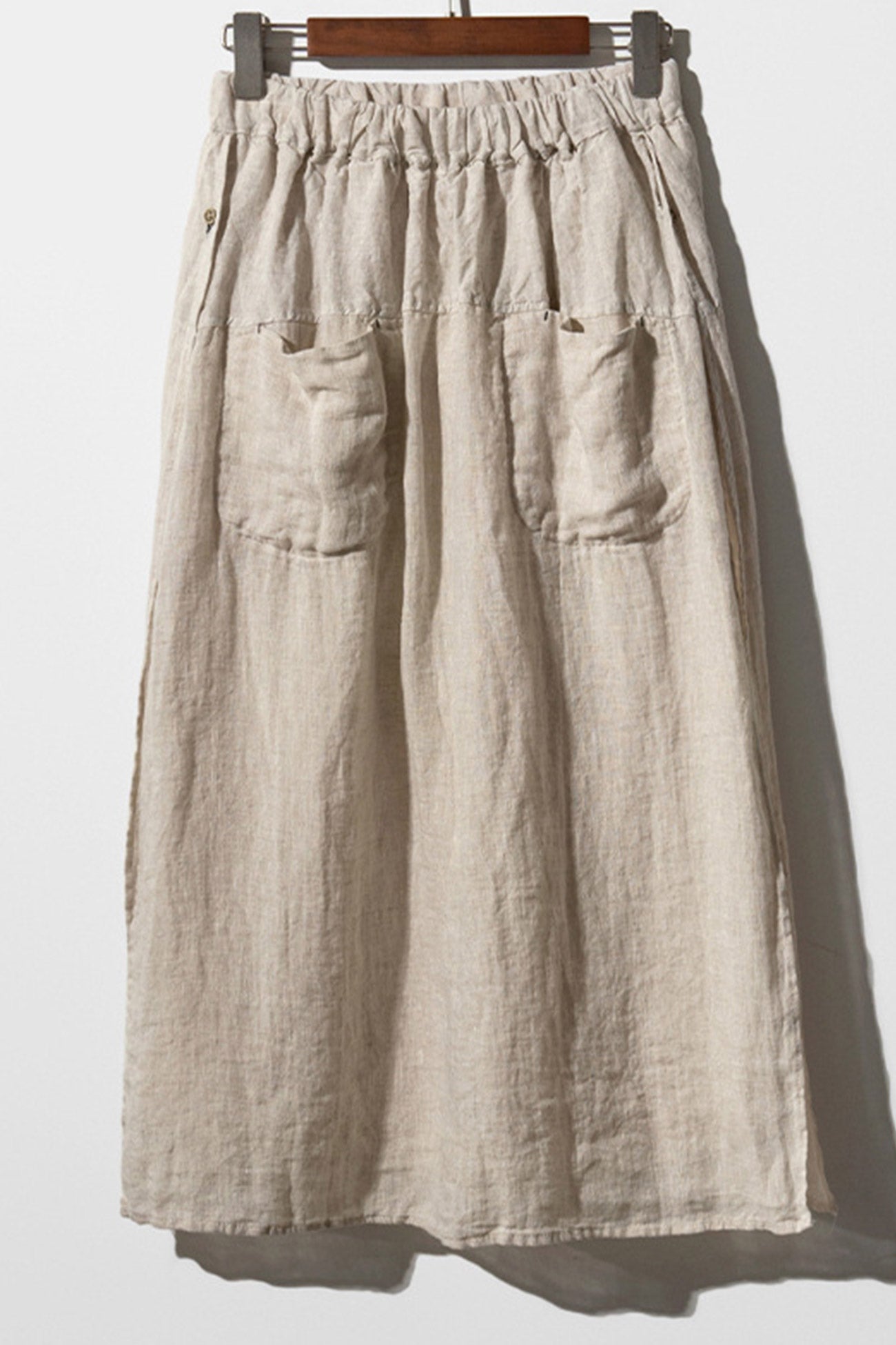 Solid Linen Midi Skirt with Pockets InsStreet