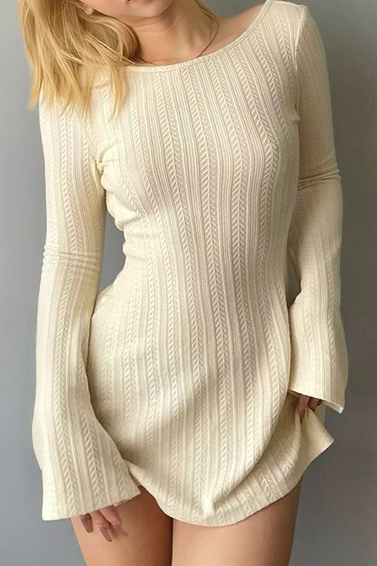 Flares Sleeve Backless Cable Knit Dress InsStreet