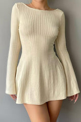 Flares Sleeve Backless Cable Knit Dress InsStreet