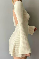 Flares Sleeve Backless Cable Knit Dress InsStreet