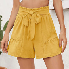 Loose Wide Lightweight High Waisted Adjustable Tie Knot Yellow Short InsStreet