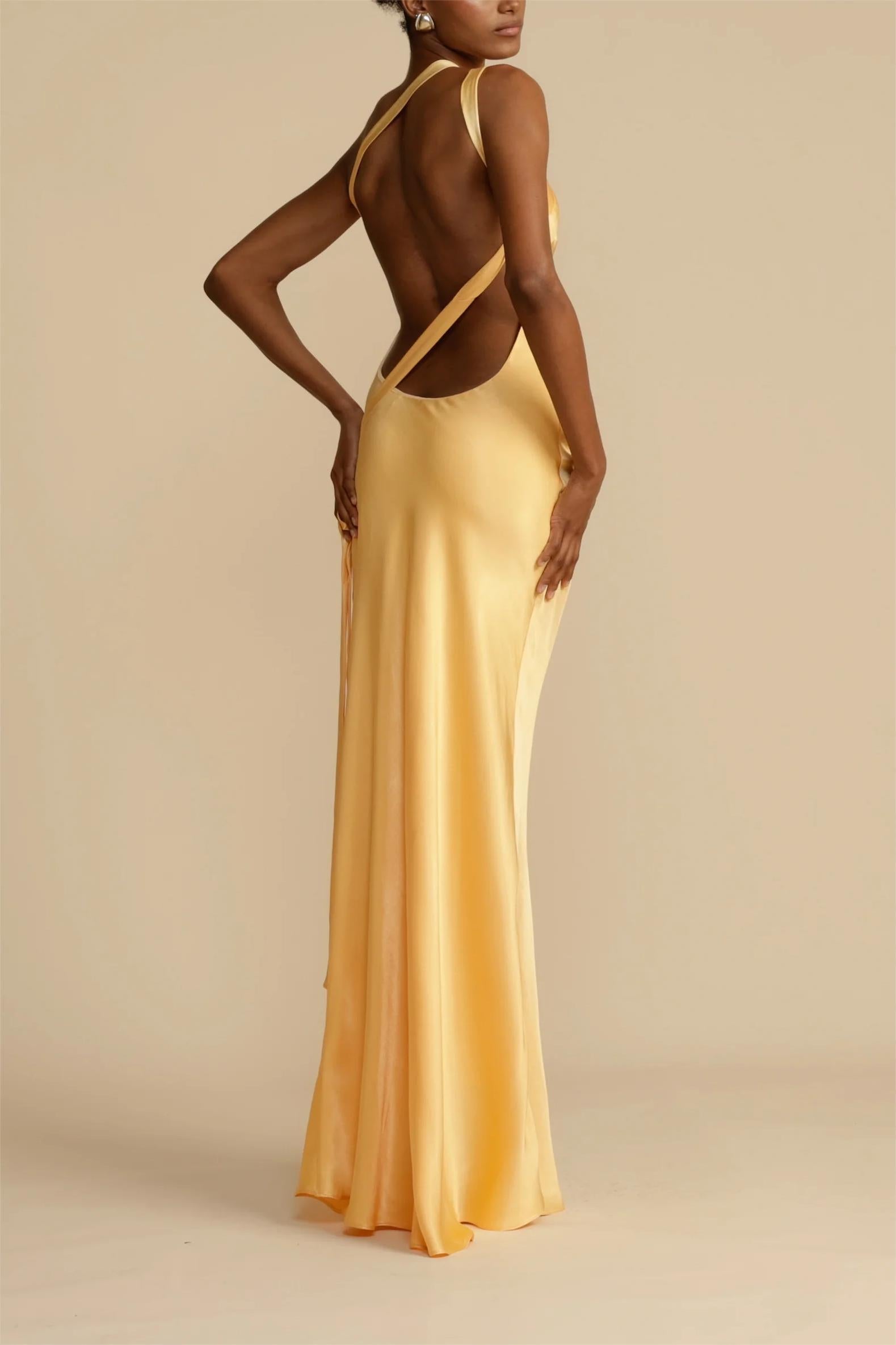 Moonlit Soiree Satin Asymmetrical One Trendy Shouder Backless Strap Maxi Dress InsStreet