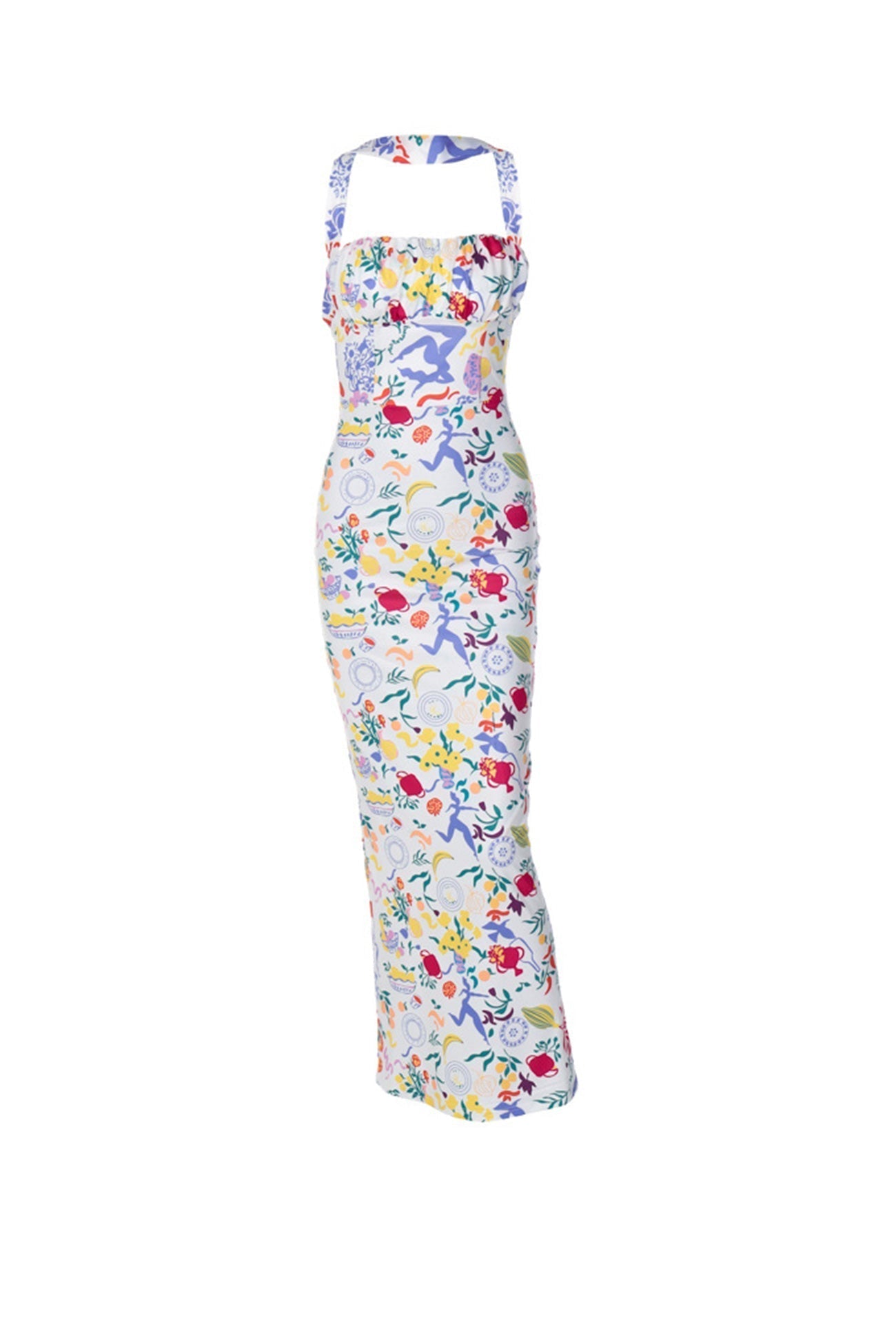 Print Halter Backless Dress in Multicolor InsStreet